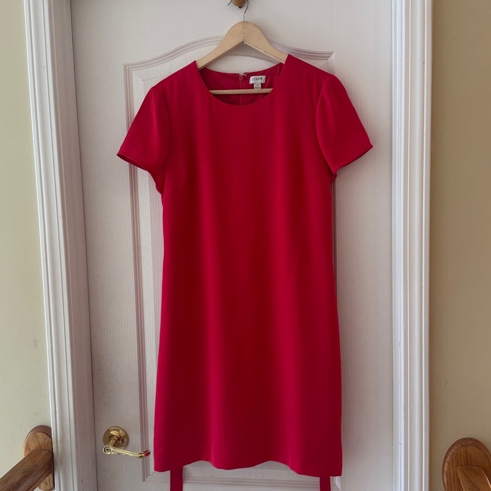 J Crew Dress J Crew Red A-line Dress with Belt Size 14
